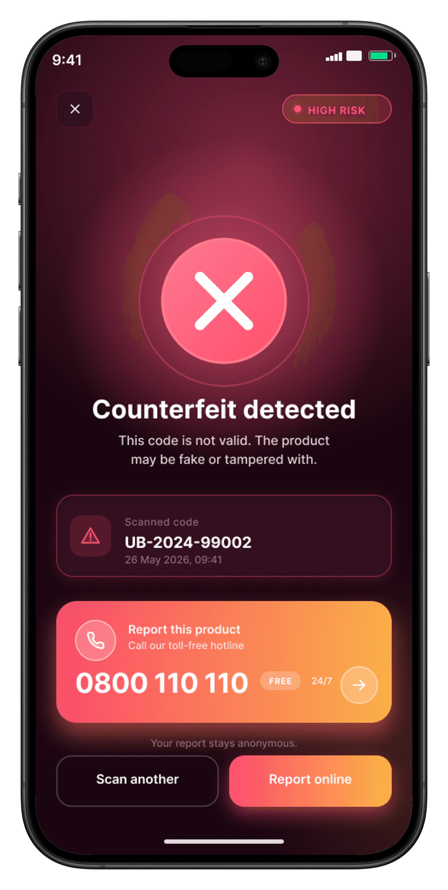 Verified authentic product screen